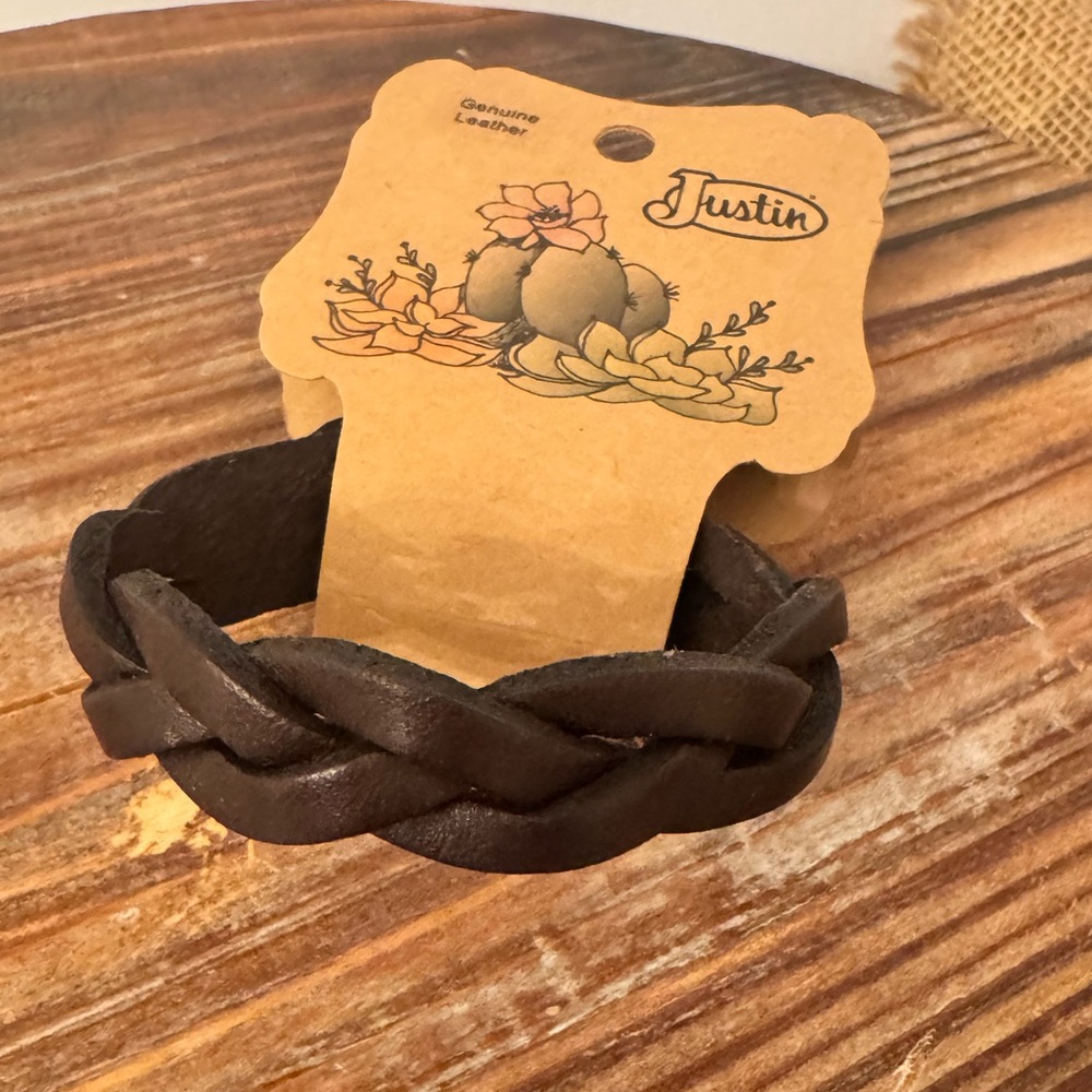 NEW Justin Boots Genuine Leather Braided Bracelet Adj. Closure Woven Western